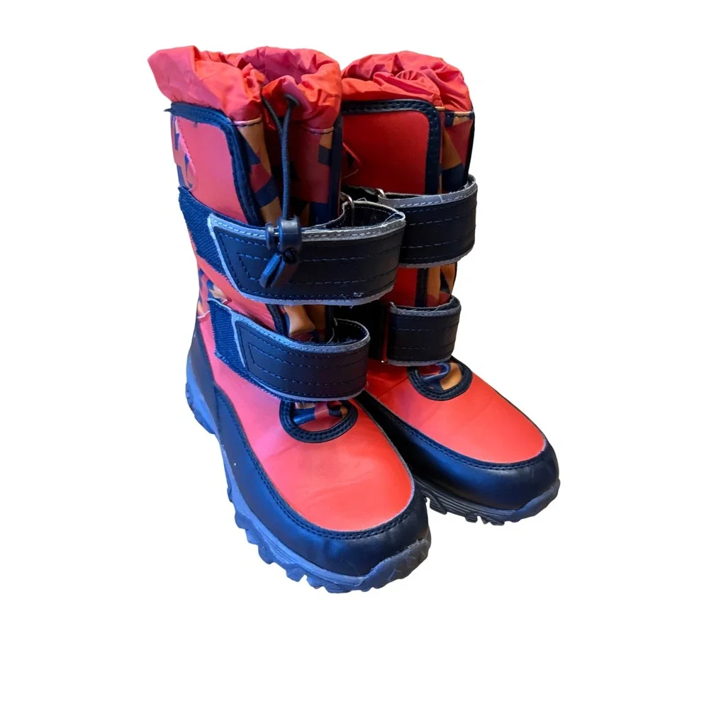 Lands' End Kid Snow Flurry Insulated Winter Boots Red Black Adjustable Size 2